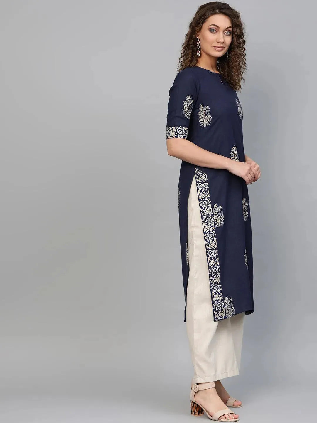Blue Printed Cotton Kurta - Libas 