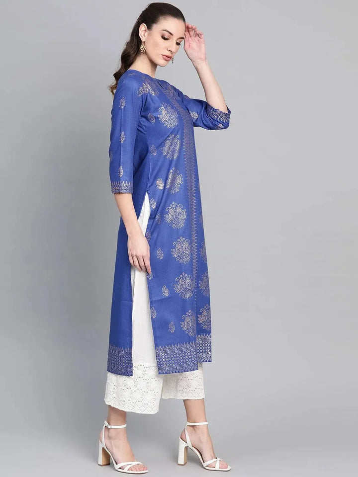 Blue Printed Cotton Kurta - Libas