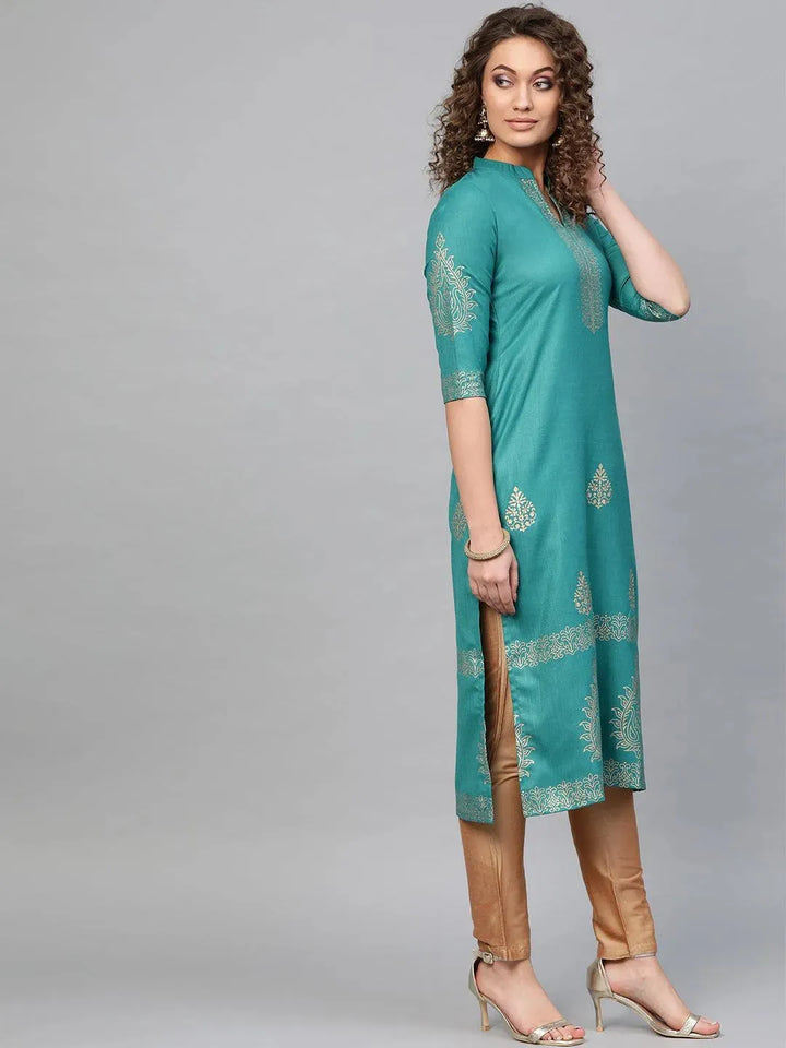 Blue Printed Cotton Kurta - Libas