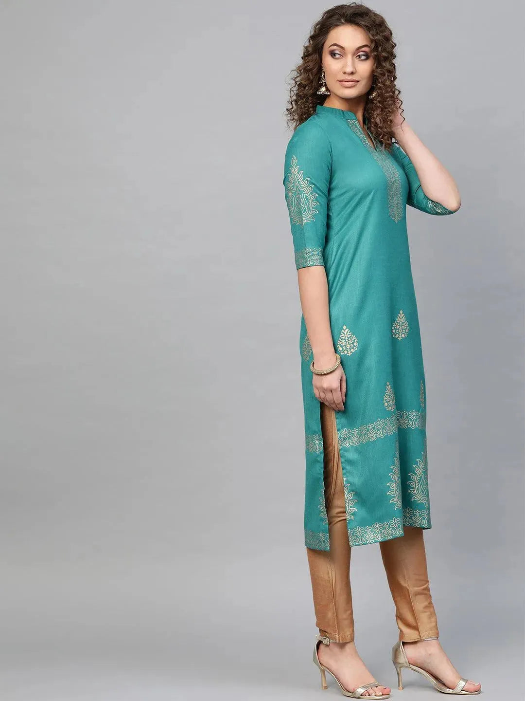 Blue Printed Cotton Kurta - Libas