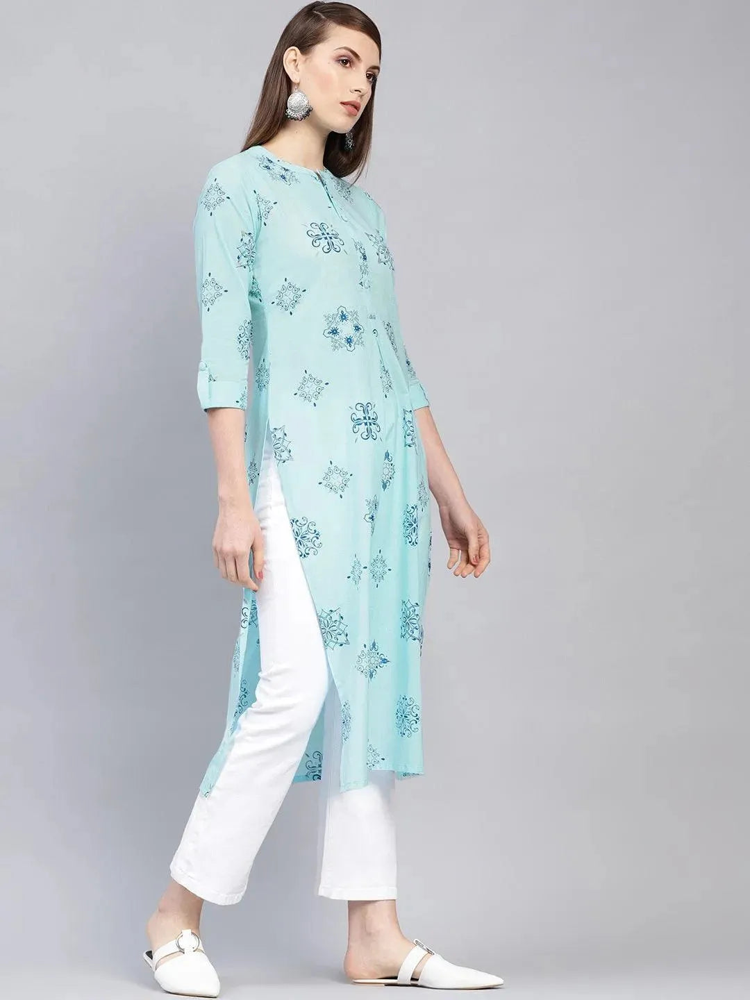 Blue Printed Cotton Kurta - Libas