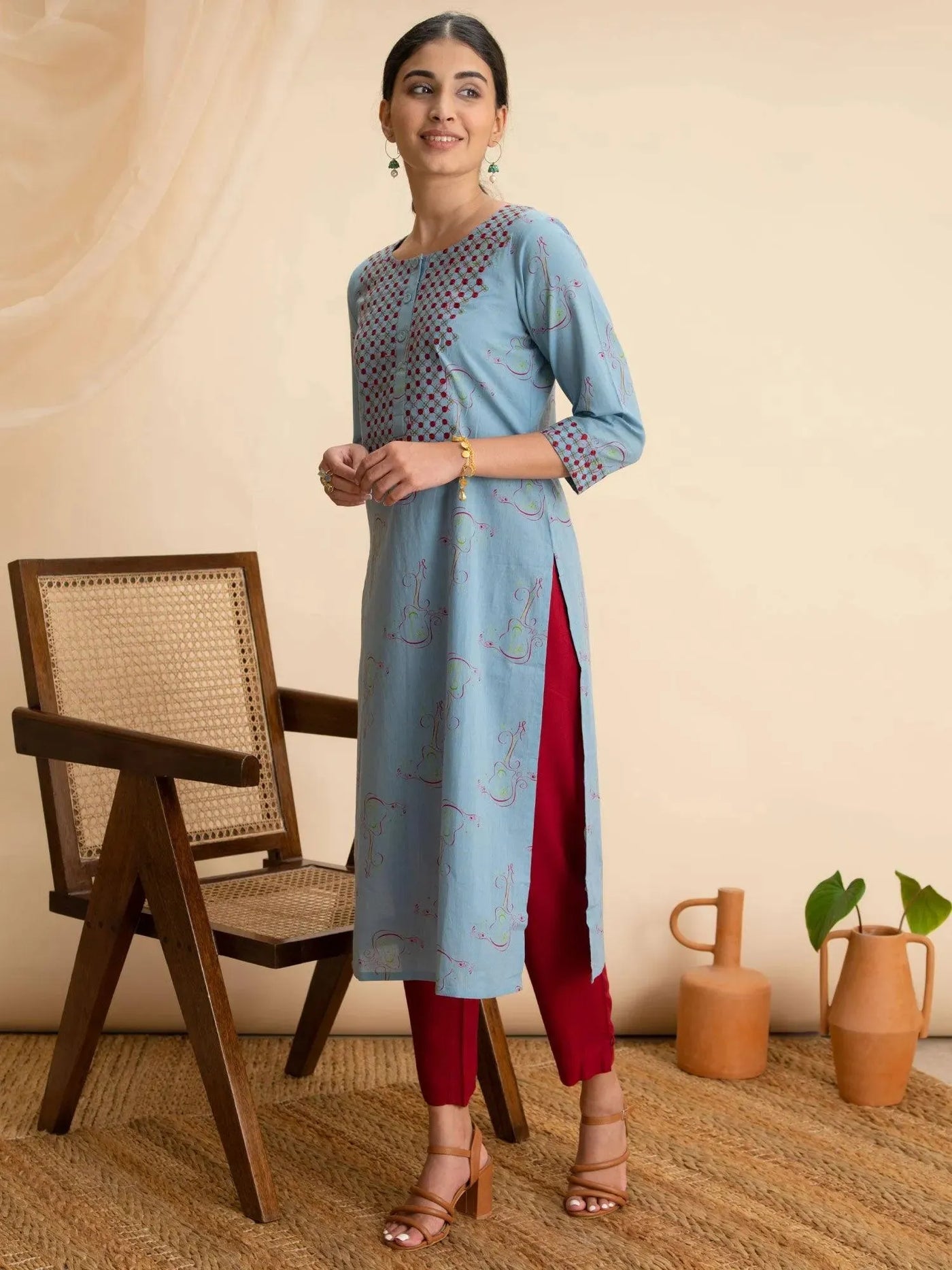 Blue Printed Cotton Kurta - Libas