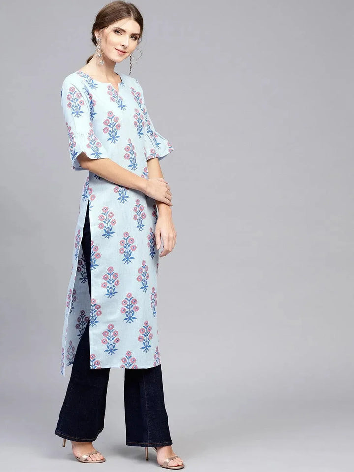Blue Printed Cotton Kurta - Libas