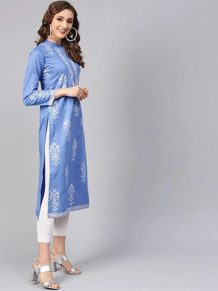 Blue Printed Cotton Kurta - Libas