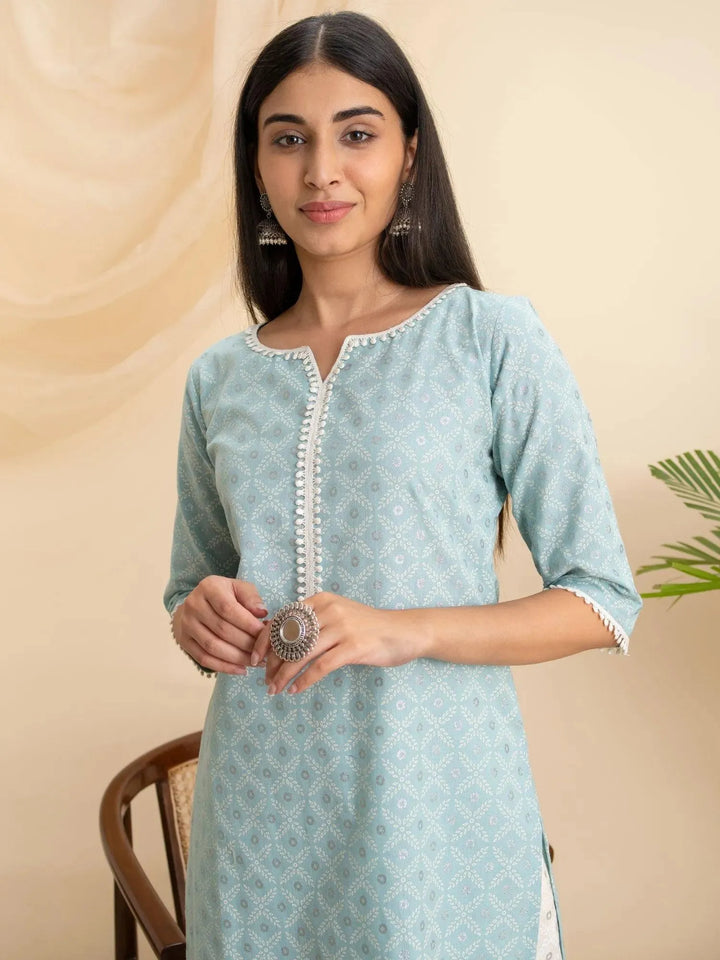 Blue Printed Cotton Kurta - Libas