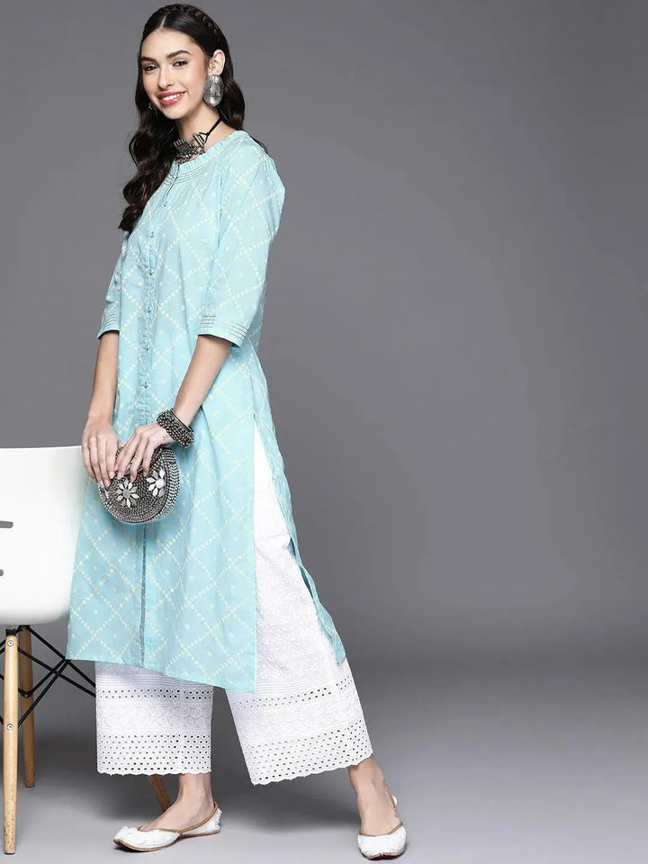 Blue Printed Cotton Kurta - Libas