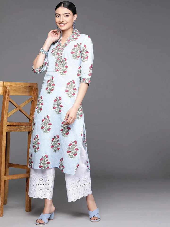 Blue Printed Cotton Kurta - Libas