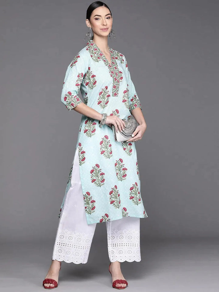 Blue Printed Cotton Kurta - Libas