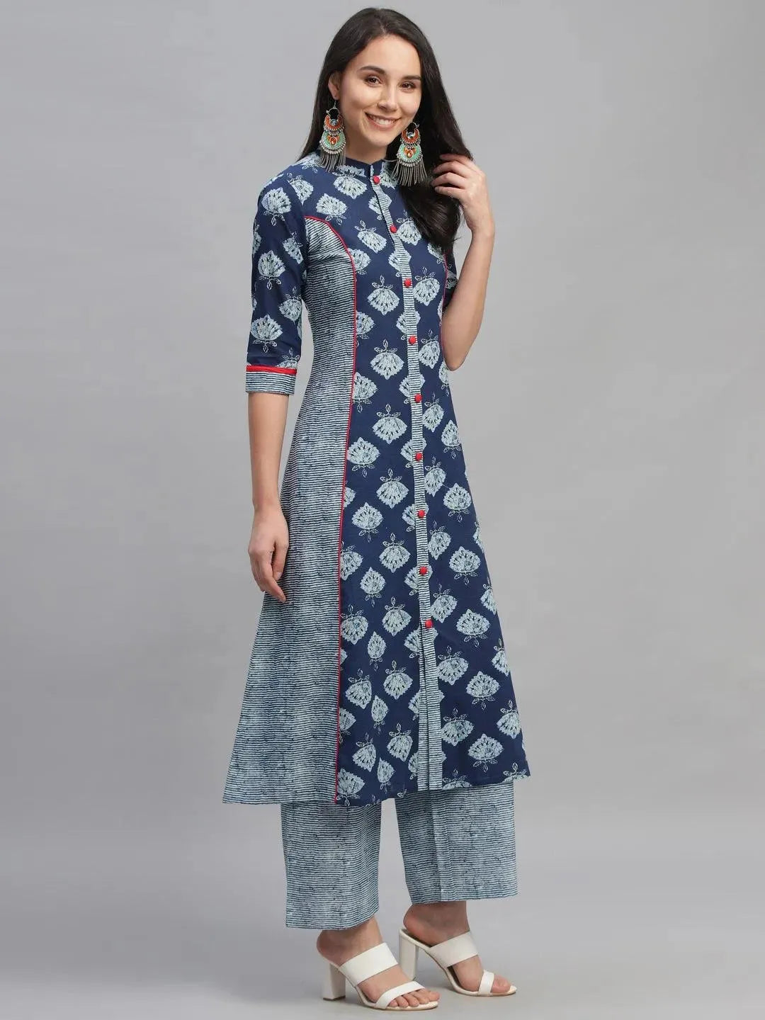 Blue Printed Cotton Kurta - Libas 