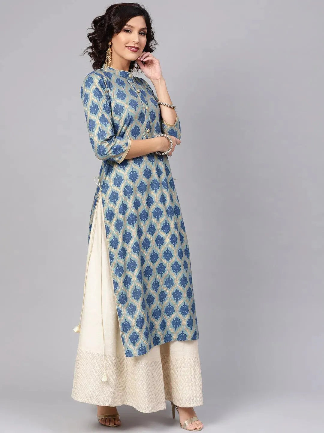 Blue Printed Cotton Kurta - Libas