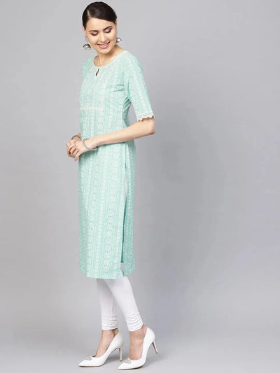 Blue Printed Cotton Kurta - Libas