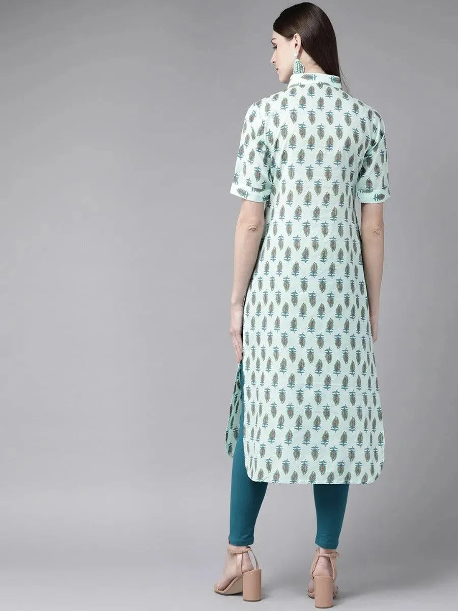 Blue Printed Cotton Kurta - Libas