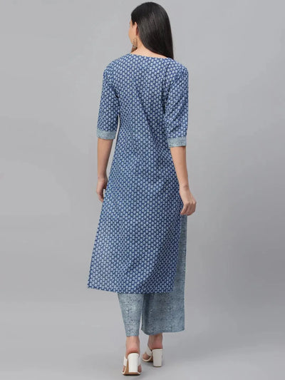 Blue Printed Cotton Kurta - Libas