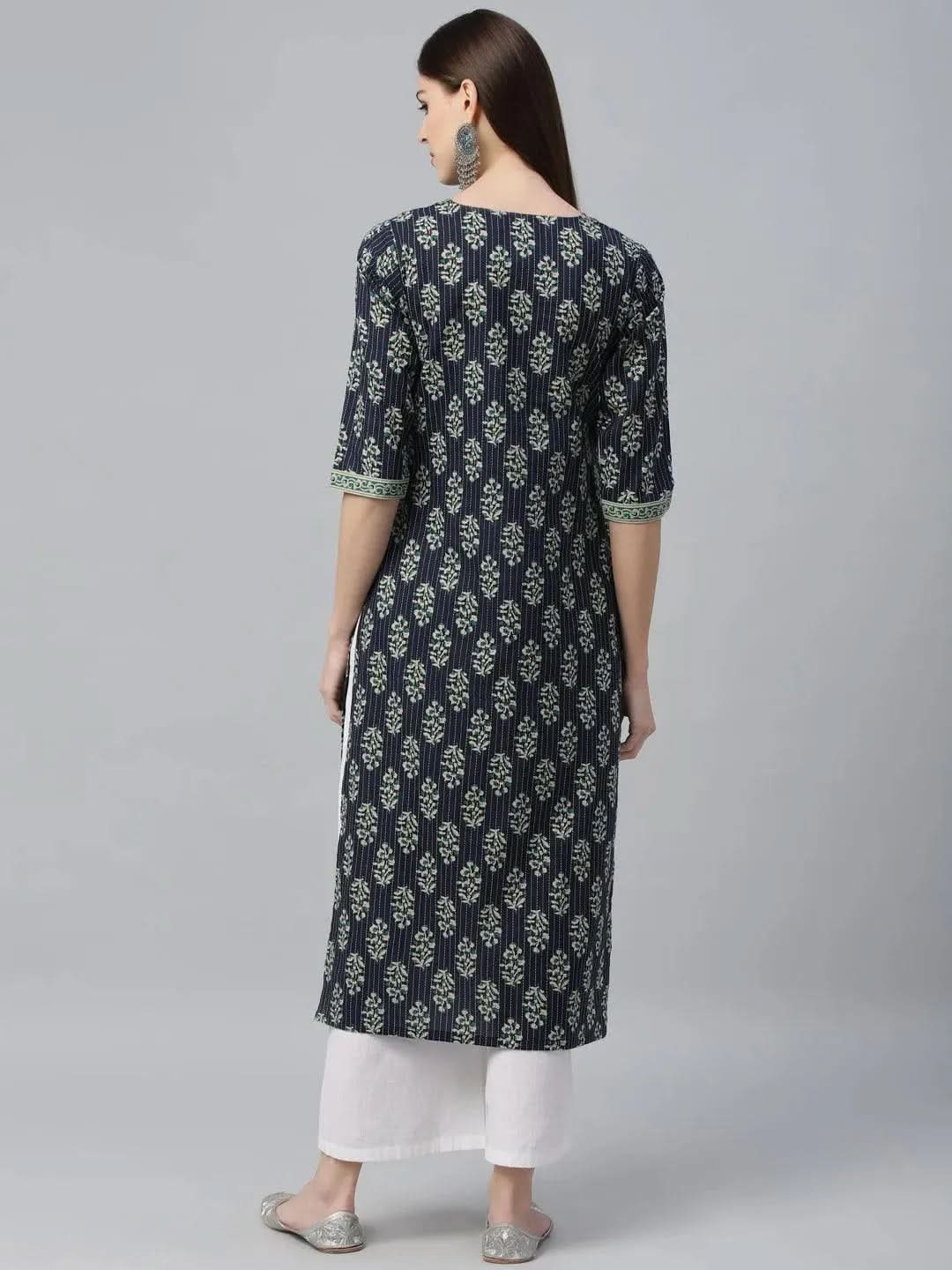 Blue Printed Cotton Kurta - Libas 