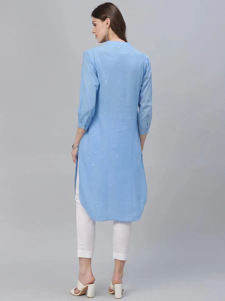 Blue Printed Cotton Kurta - Libas