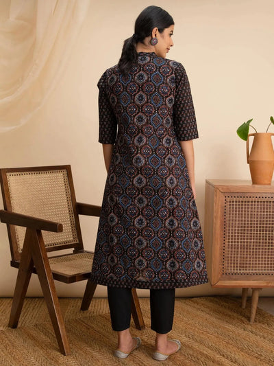 Blue Printed Cotton Kurta - Libas