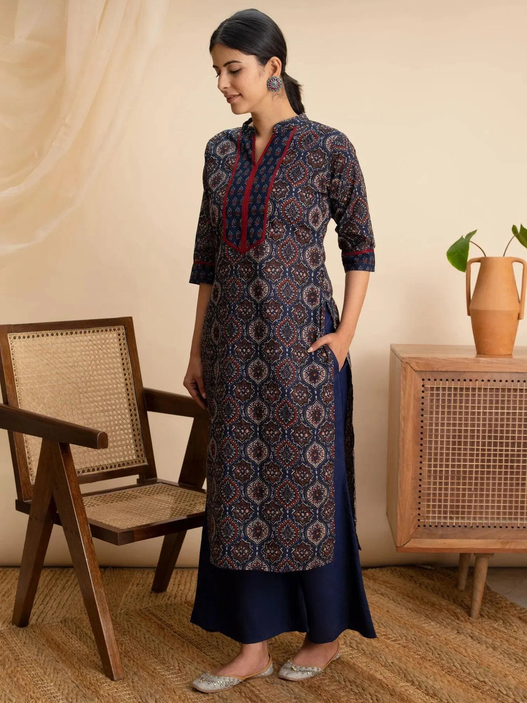 Blue Printed Cotton Kurta - Libas