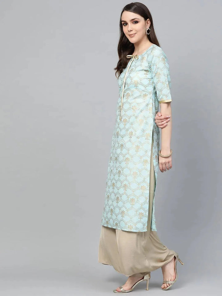 Blue Printed Cotton Kurta - Libas