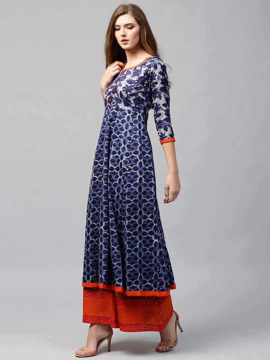 Blue Printed Cotton Kurta - Libas 