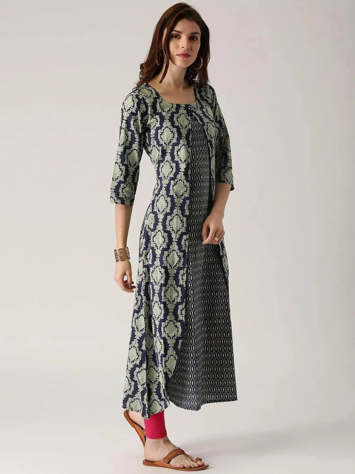 Blue Printed Cotton Kurta - Libas