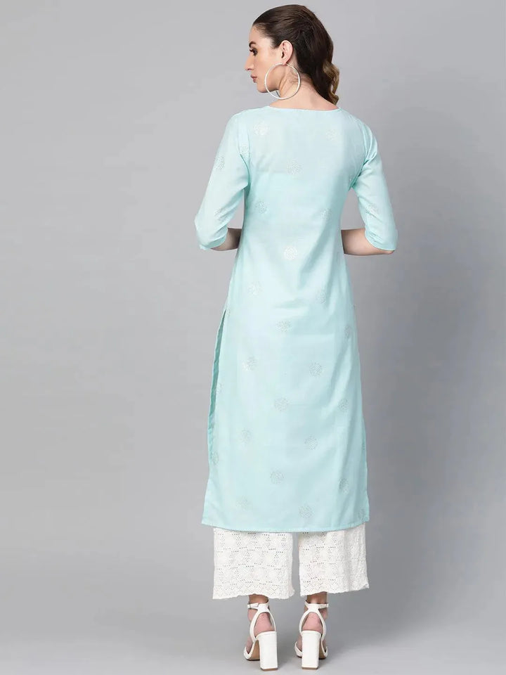 Blue Printed Cotton Kurta - Libas