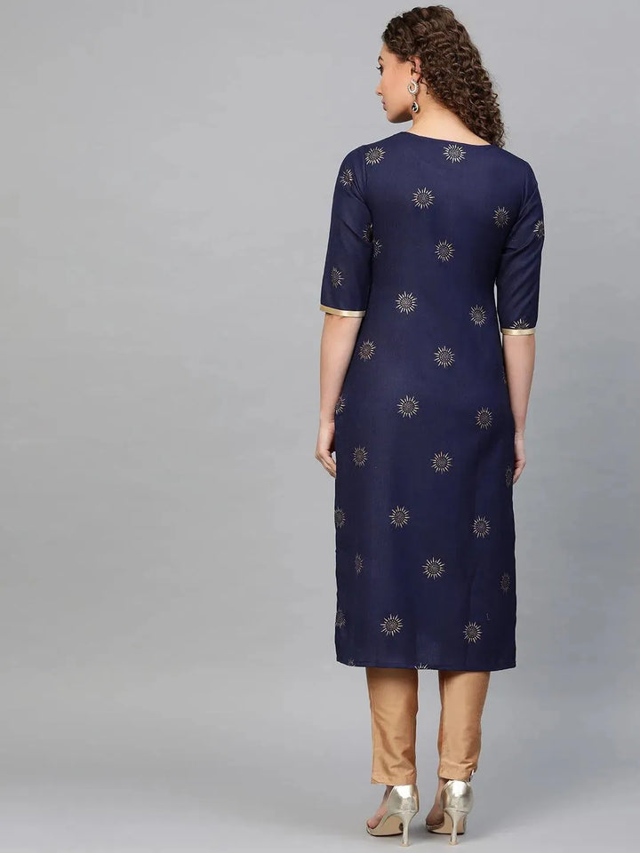 Blue Printed Cotton Kurta - Libas