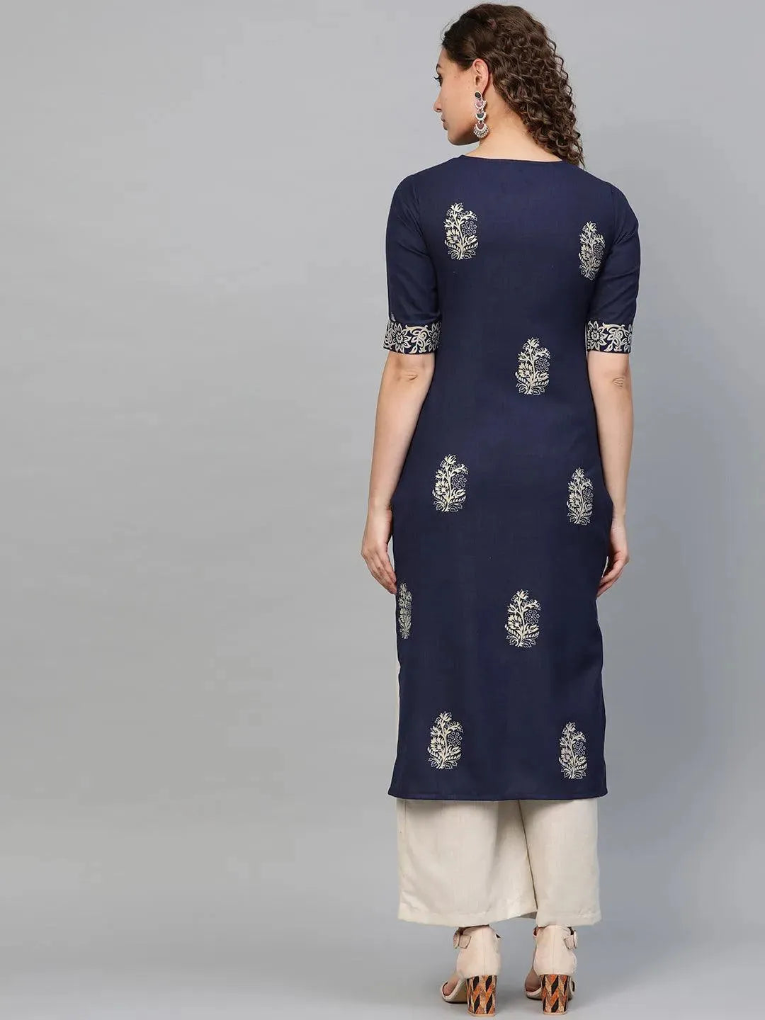 Blue Printed Cotton Kurta - Libas 