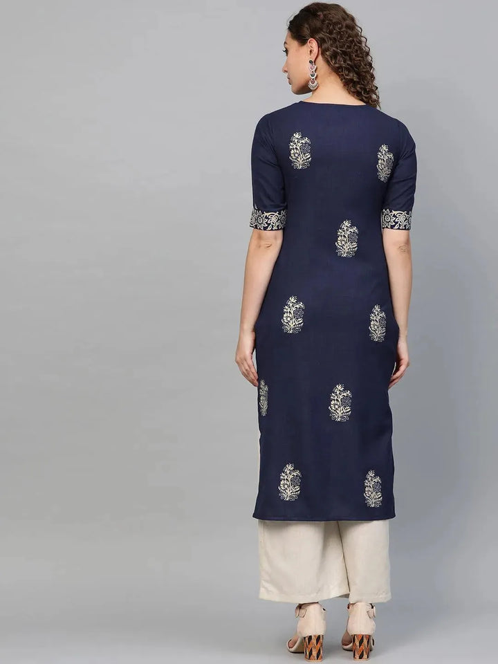 Blue Printed Cotton Kurta - Libas