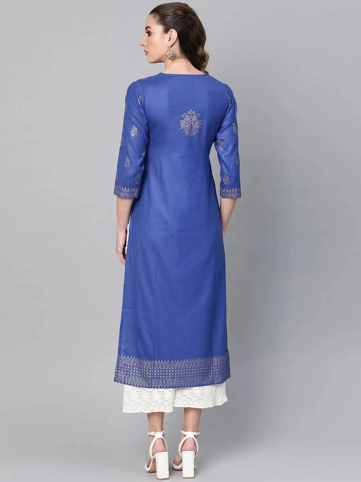 Blue Printed Cotton Kurta - Libas
