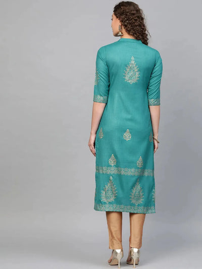 Blue Printed Cotton Kurta - Libas