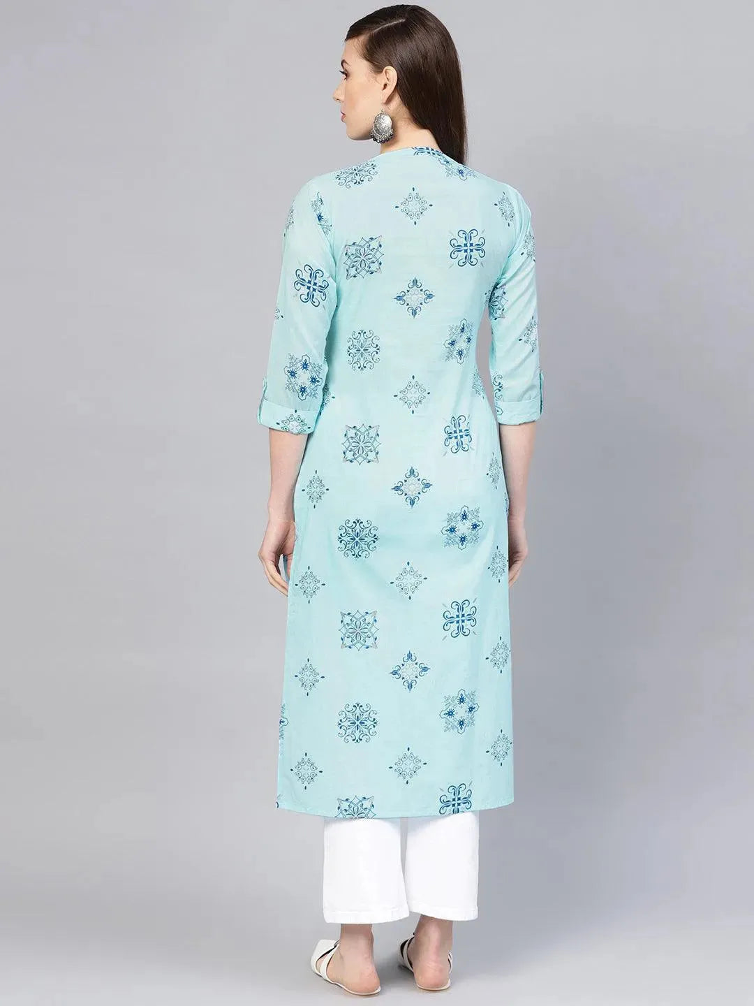 Blue Printed Cotton Kurta - Libas 
