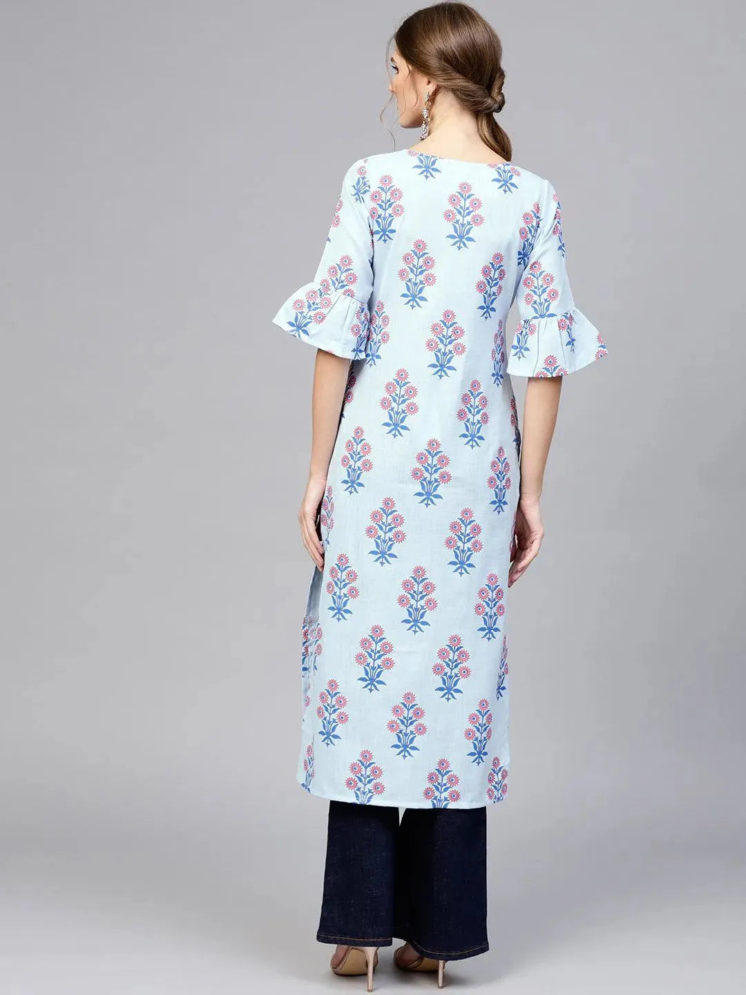 Blue Printed Cotton Kurta - Libas 