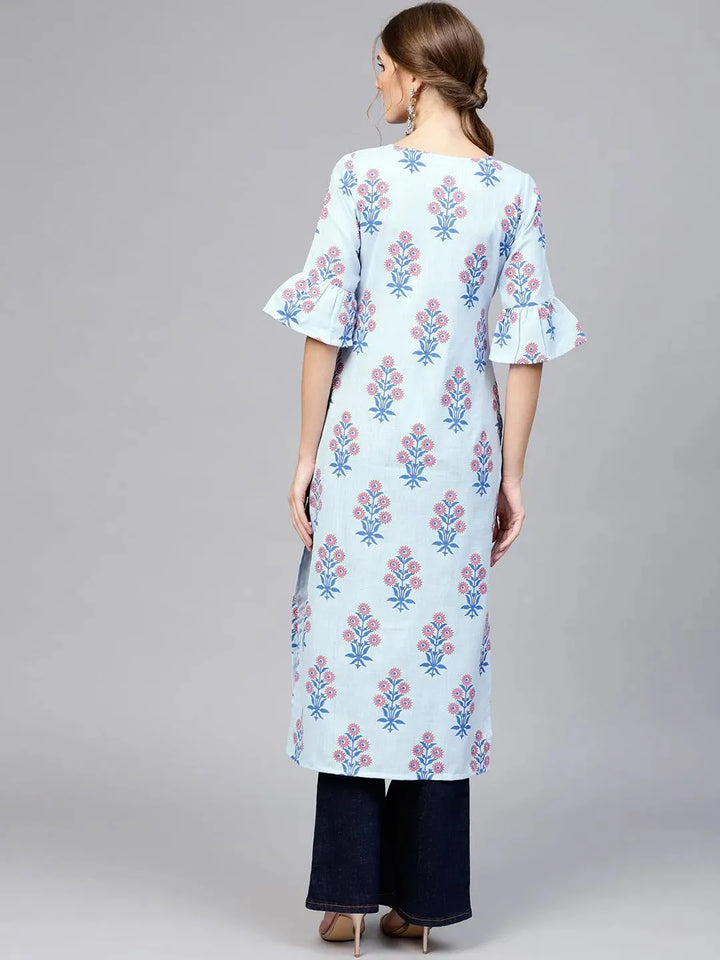 Blue Printed Cotton Kurta - Libas