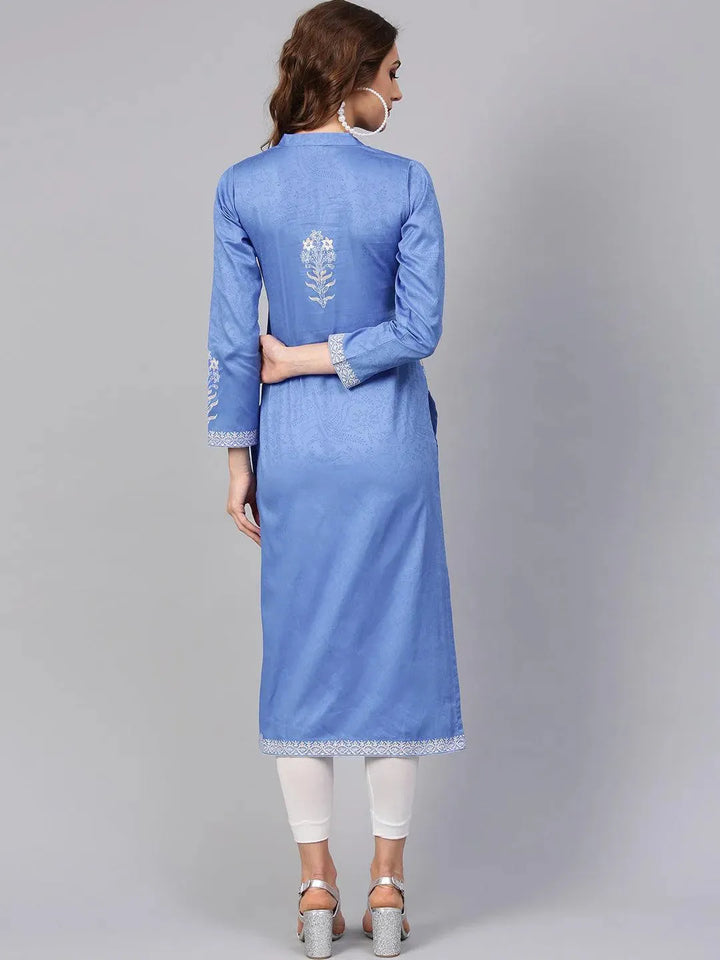 Blue Printed Cotton Kurta - Libas