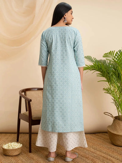 Blue Printed Cotton Kurta - Libas