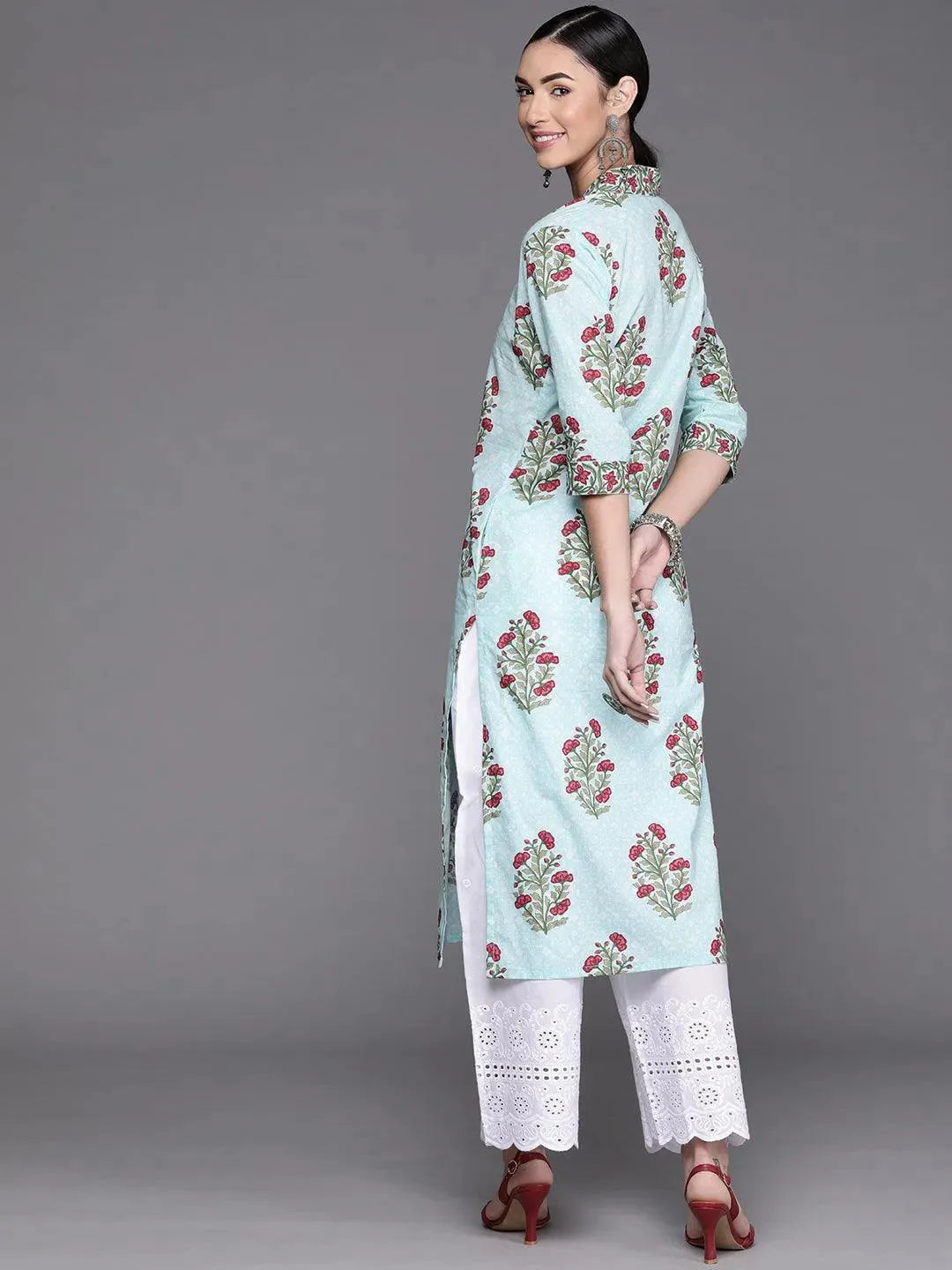 Blue Printed Cotton Kurta - Libas