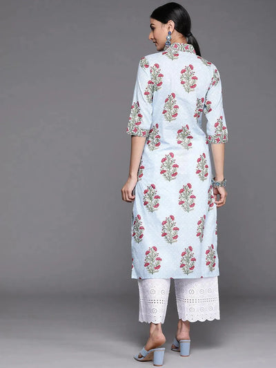 Blue Printed Cotton Kurta - Libas