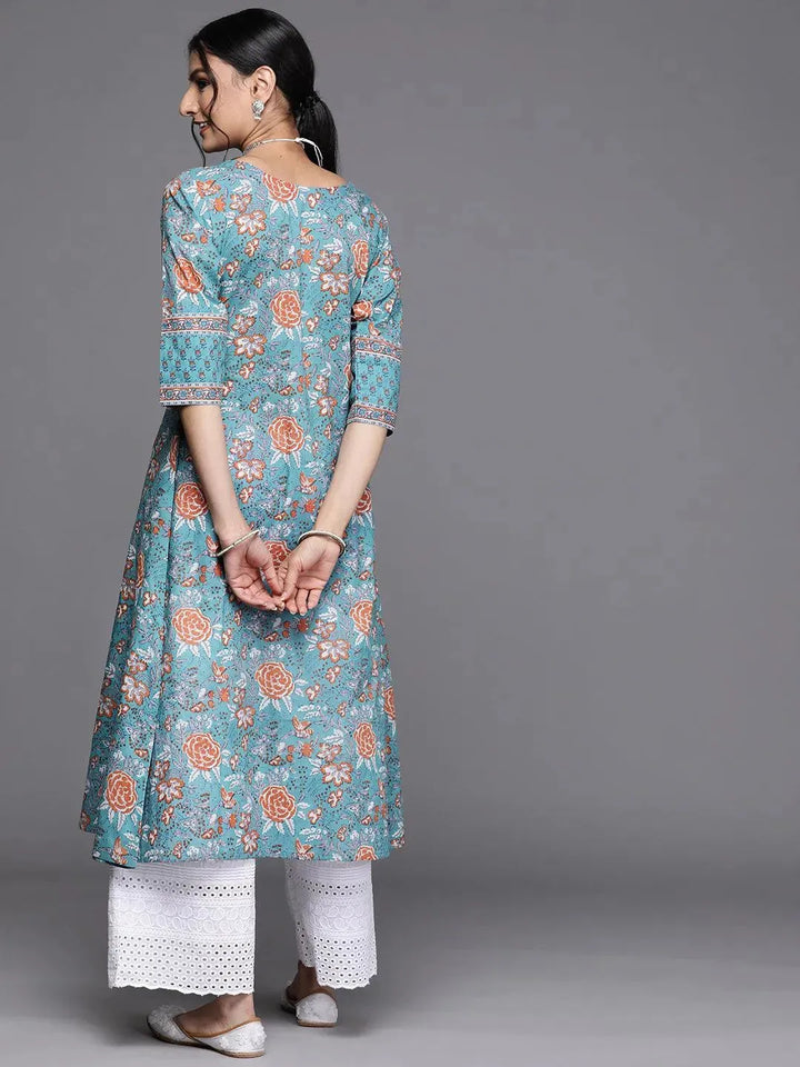 Blue Printed Cotton Kurta - Libas