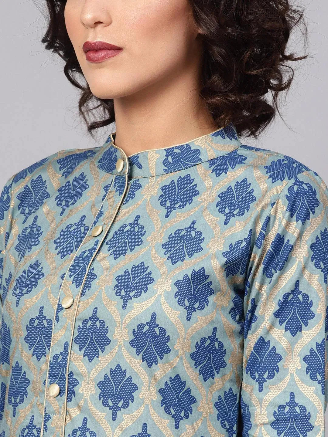 Blue Printed Cotton Kurta - Libas