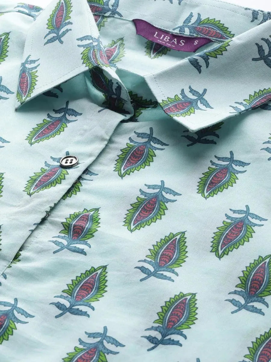 Blue Printed Cotton Kurta - Libas 