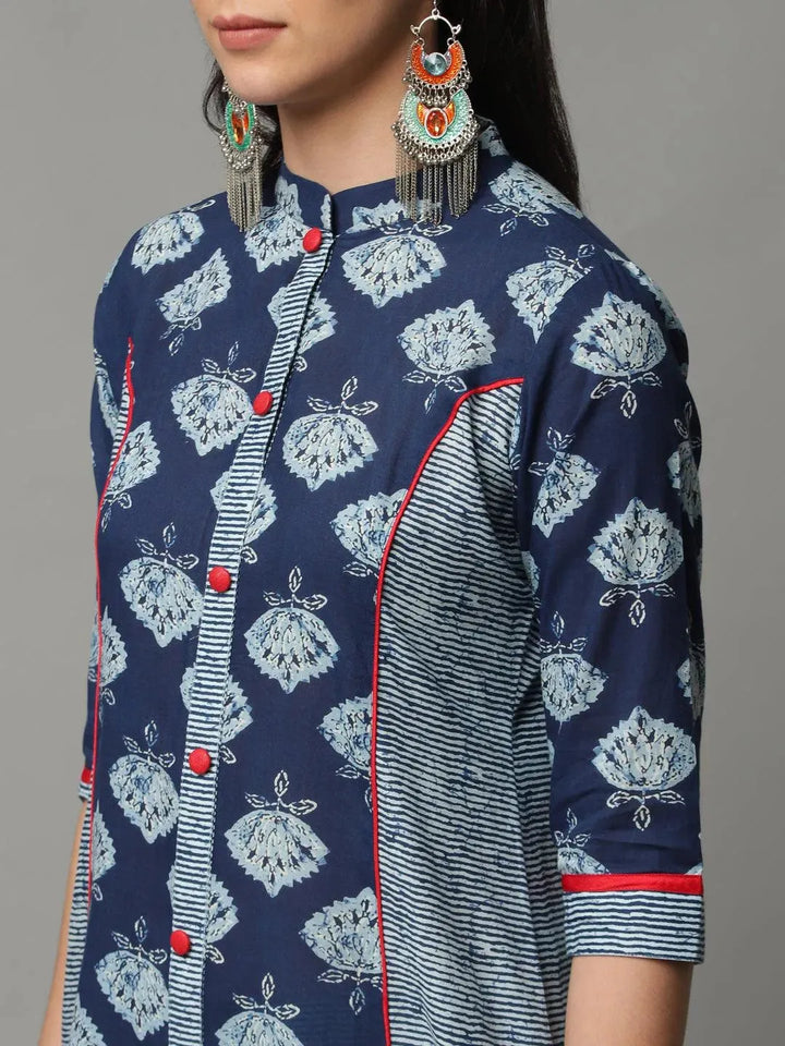 Blue Printed Cotton Kurta - Libas