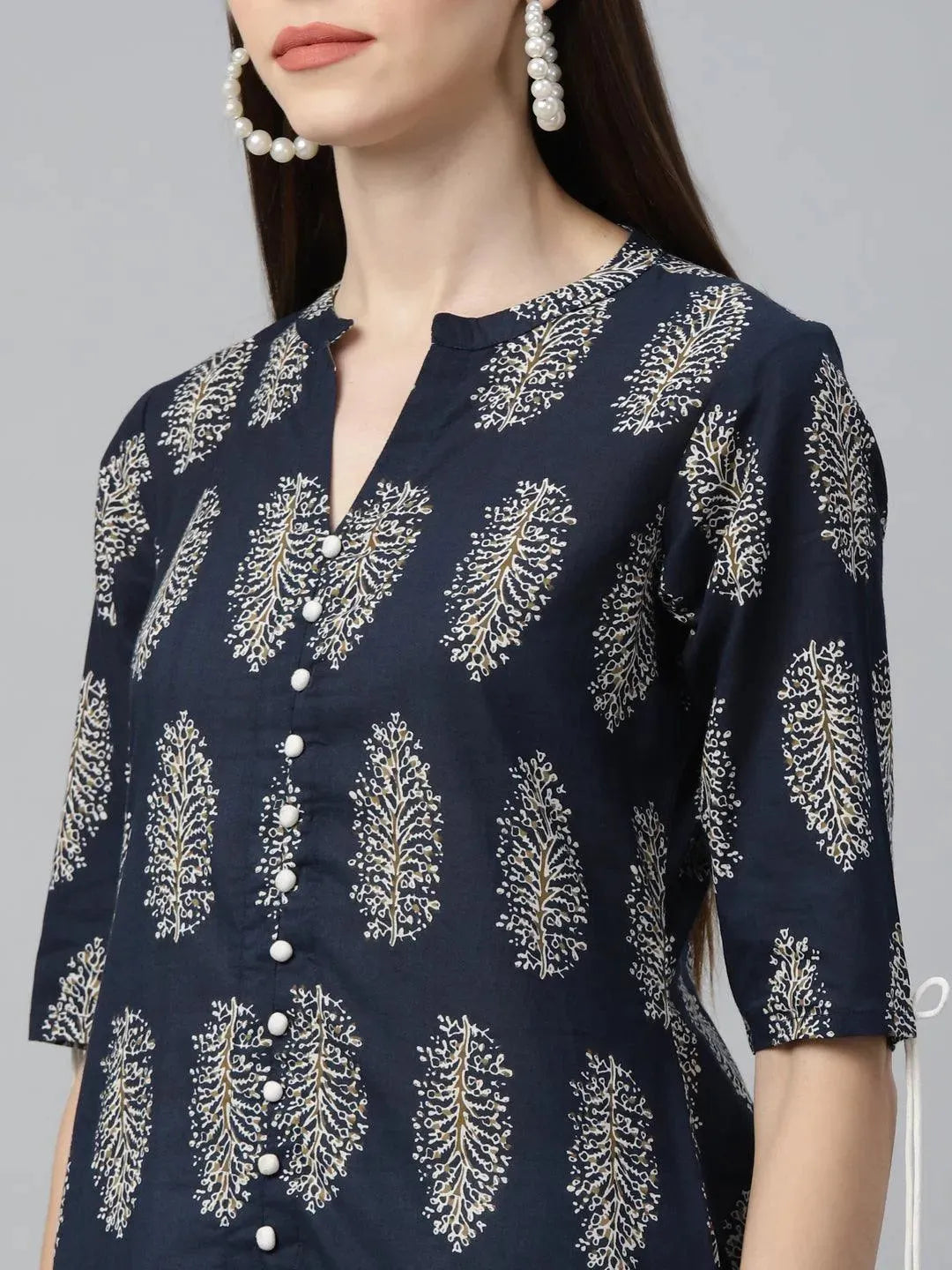 Blue Printed Cotton Kurta - Libas 