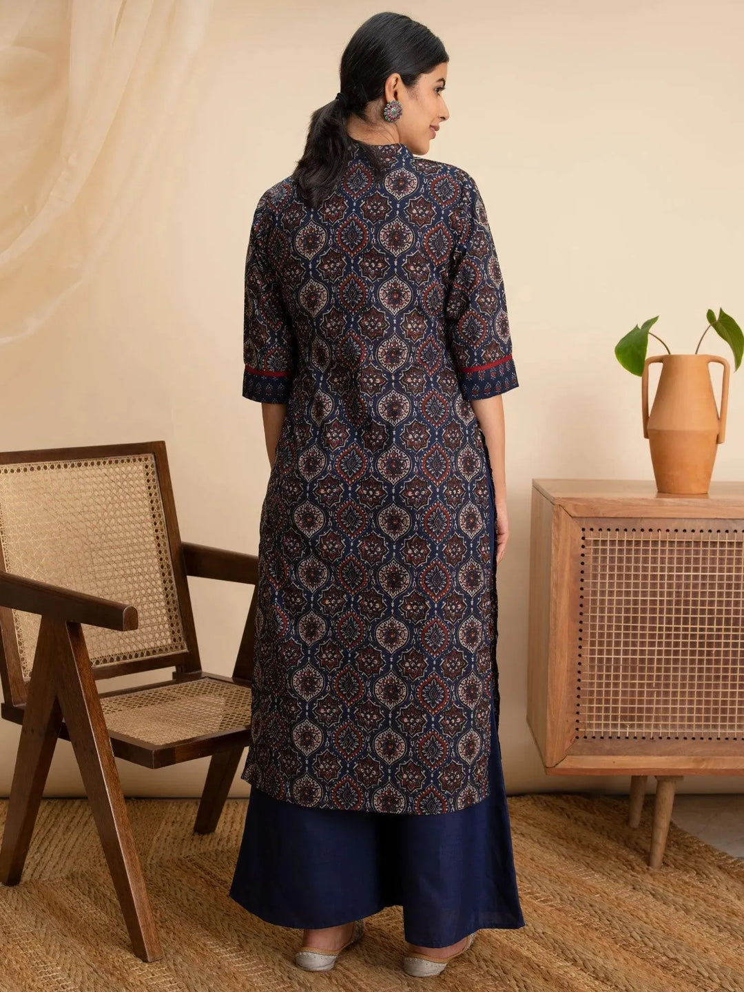 Blue Printed Cotton Kurta - Libas