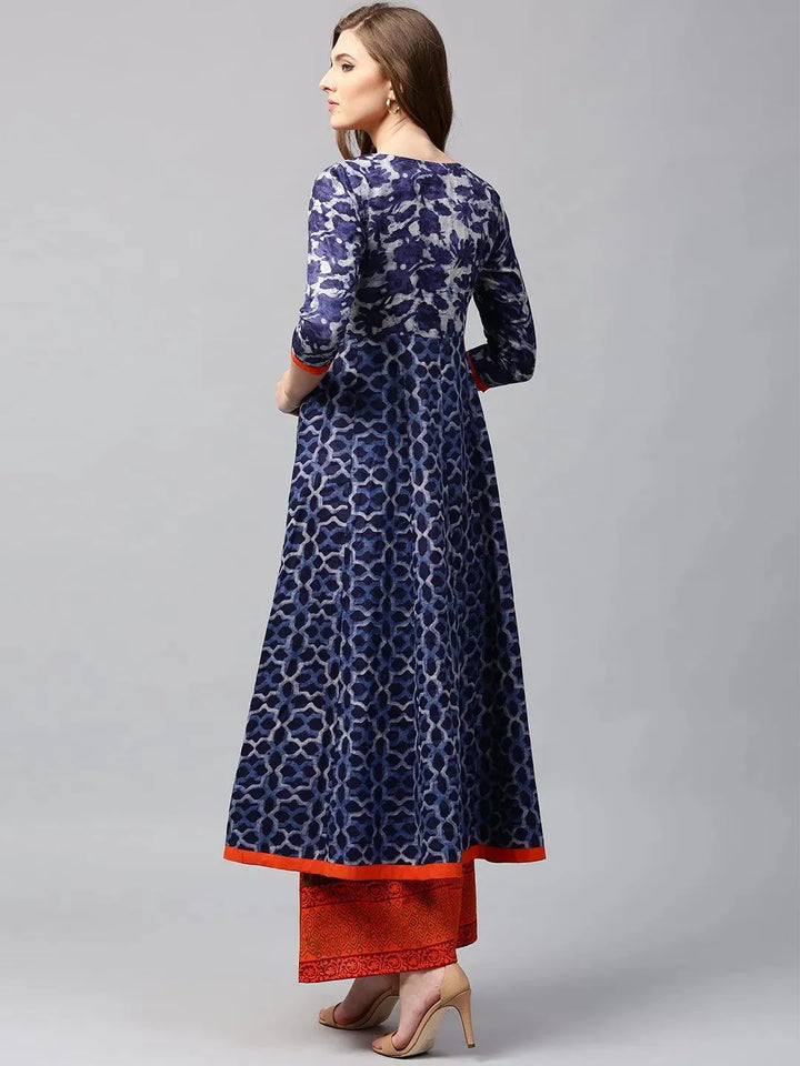 Blue Printed Cotton Kurta - Libas