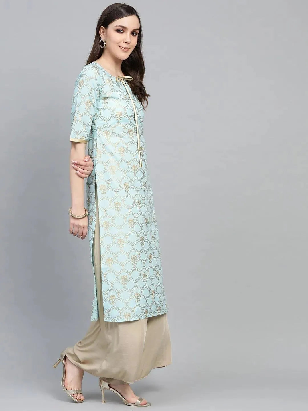 Blue Printed Cotton Kurta - Libas