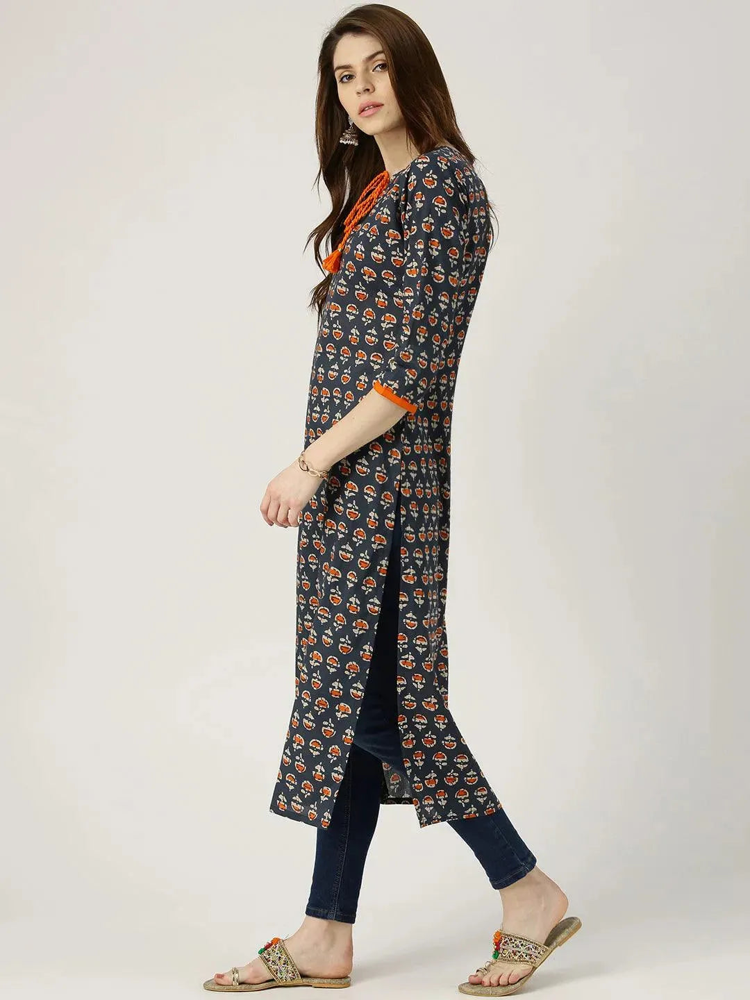 Blue Printed Cotton Kurta - Libas 