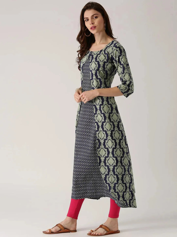 Blue Printed Cotton Kurta - Libas