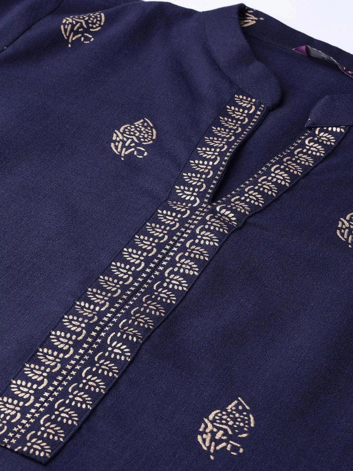 Blue Printed Cotton Kurta - Libas