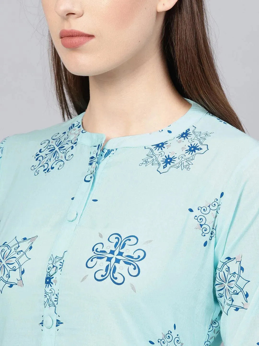 Blue Printed Cotton Kurta - Libas