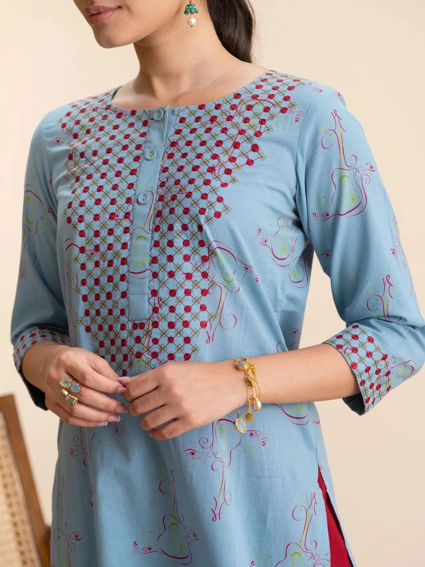 Blue Printed Cotton Kurta - Libas